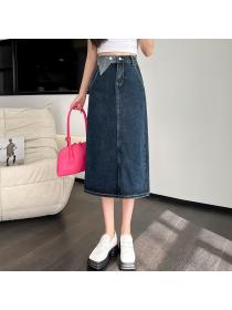 Outlet women's high waist irregular a-line Denim skirt midi skirt