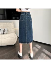 Outlet women's high waist irregular a-line Denim skirt midi skirt