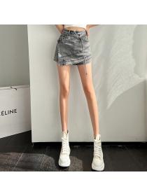 Outlet Denim short skirt high waist matching elastic skirt