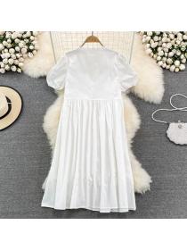Outlet Puff sleeve loose lace V-neck summer dress