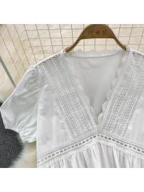 Outlet Puff sleeve loose lace V-neck summer dress