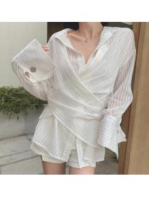 On Sale Stripe Fashion Stripe   Double Fabric breathble blouse 