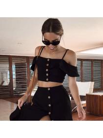 Outlet European fashion matching black Sling shirt