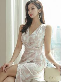 Korean Style V  Collars Printing Fashion Dress 