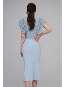 Korean style slim lace top waist fashion hip skirt suit