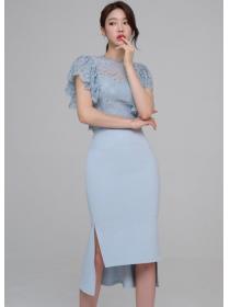 Korean style slim lace top waist fashion hip skirt suit