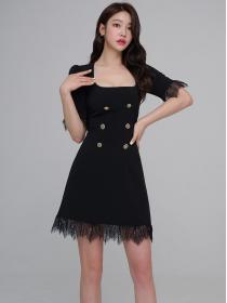 Korean style temperament slim double-breasted stitching lace fashion slim dress