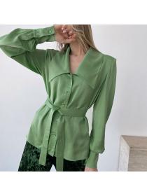 Outlet Satin ice silk shirt long-sleeved women blouse