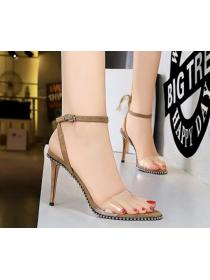 Outlet Vintage style  high-heeled stiletto suede transparent hollow open-toe sandals summer high-heeled shoes
