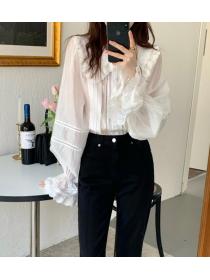 Doll collar  lace stitching flared sleeves Blouse