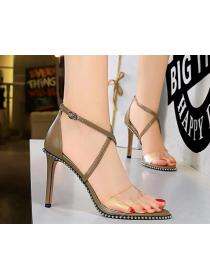 Outlet European fashion high-heeled metal rivets open-toe sandals