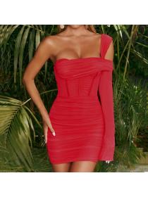 Outlet hot style sexy party wear single-shoulder backless plain dress 