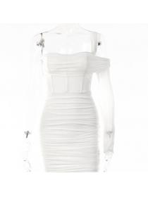 Outlet hot style sexy party wear single-shoulder backless plain dress 