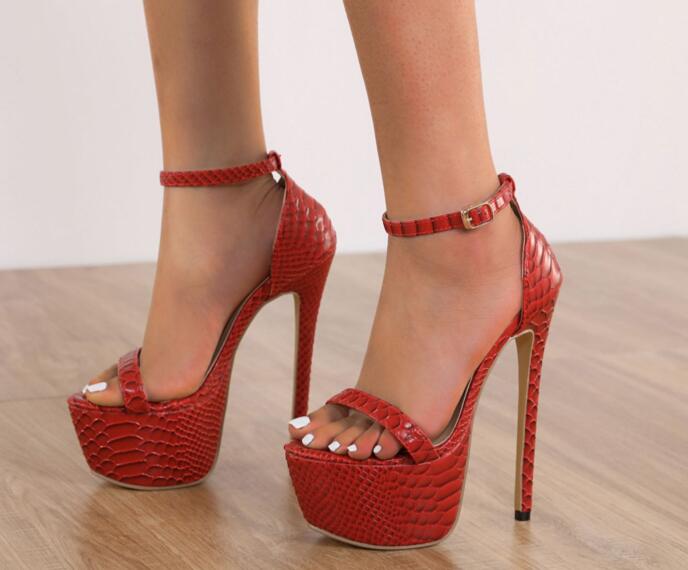 Outlet European fashion comfortable snake pattern high- heeled sandals