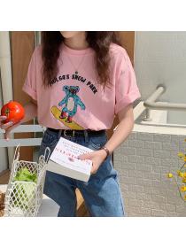 Outlet Summer new Korean style loose short-sleeved Cartoon print T-shirt 