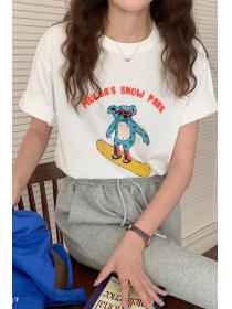 Outlet Summer new Korean style loose short-sleeved Cartoon print T-shirt 