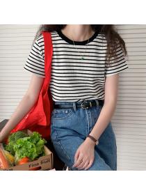 Outlet Summer fashion Korean style slim fit matching Stripe cotton top