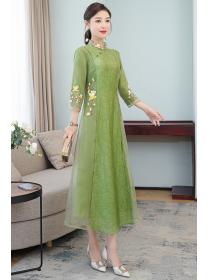 【M-4XL】Chinese style cheongsam women'sVintage style stand collar embroidered slim dress 