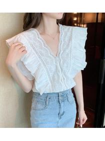 On Sale Ruffles   Hollow Out Fashion Sweet Blouse 