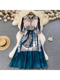 Vintage style temperament dress Colorful print long dress for women