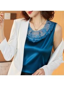 Women's Silk satin Lace Summer sleeveless top