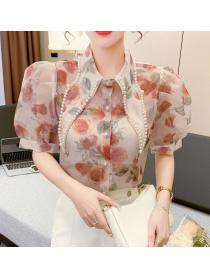 New Style Bead Matching Puff Sleeve Blouse 