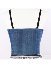 European fashion Backless stretch denim zipper vest sexy tube top