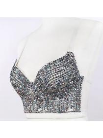 Summer Gathered Sexy chest pad top corset high-end beaded diamond camisole