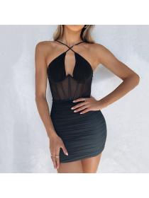 Outlet hot style Women's halter neck fishbone Popular backless hip-full dress