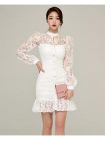 On Sale Temperament lace buttoned lace perspective ruffled fashion dress