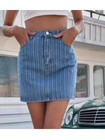 Retro temperament all-match denim pocket skirt