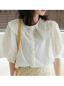 Fashionable Pure Color Doll Collars Sweet Blouse 