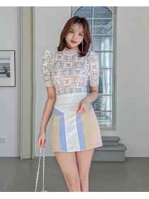 Korean Style  court crocheted fashion shirt with contrasting slim curve hip skirt