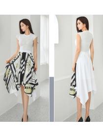 On Sale Pure Color Grace Top+Printing Tall Waist Skirt 