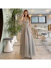 Summer new Korean style temperament striped V-neck sleeveless dress