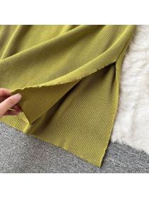 Polo neck sleeveless knit dress Women's  temperament slit  A-line dress