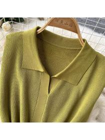 Polo neck sleeveless knit dress Women's  temperament slit  A-line dress