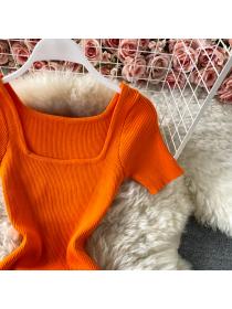 Summer new knitted square-neck slit dress women's midi dress