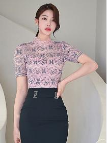 Korean Style Stand Collars Lace Top+Slim Fashion Skirt 