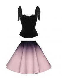 Velvet Bow Camisole + Gradient Swing Skirt