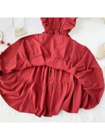 Hot sale High Waist V-Neck Ruffle Sleeveless Pleated dress