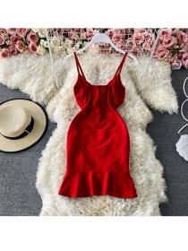 Korean fashion summer drawstring pleated Slim Sling dress