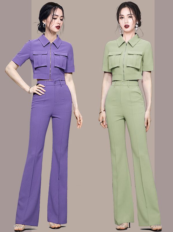 Fashionable temperament tooling style short top flared pants suit