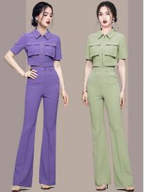 Fashionable temperament tooling style short top flared pants suit