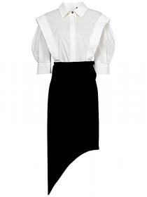 Fashion Lantern Sleeve Shirt High Waist Bow Asymmetric Skirt Skirt Set