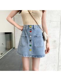 Korean fashion denim skirt women's plus size short skirt matching A-line skirt