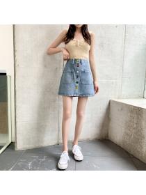 Korean fashion denim skirt women's plus size short skirt matching A-line skirt