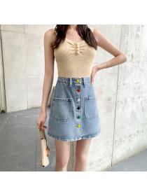 Korean fashion denim skirt women's plus size short skirt matching A-line skirt