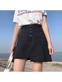 Korean style high waist plus size students thin A-line denim skirt