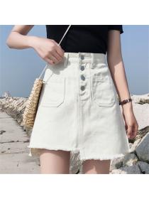 Korean style high waist plus size students thin A-line denim skirt 